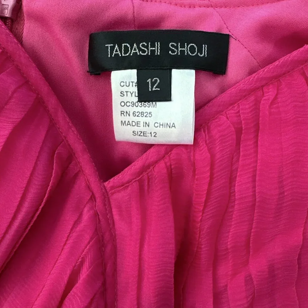 Tadashi Shoji Pink Fuchsia Silk Chiffon V-Neck Cocktail Party Sheath Dress 12